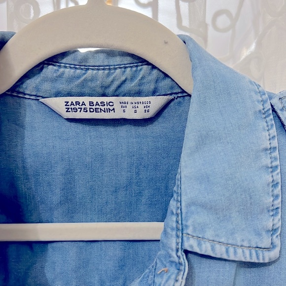 ZARA BASIC Denim Buttoned Blouse - Picture 5 of 6